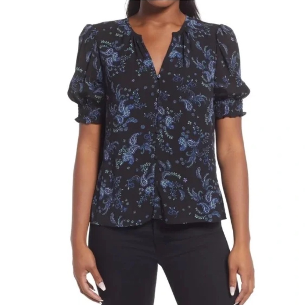 Vince Camuto Paisley Print Puff Sleeve Blouse XXS Oversized NWOT